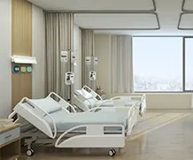 Hospital Ward Interior Featuring Installed Medical Beds and Cabinets