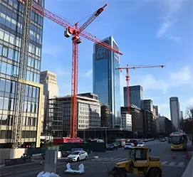Urban construction site with cranes representing the heavy equipment sourcing provided by a Procurement Consulting Firm in Florida.