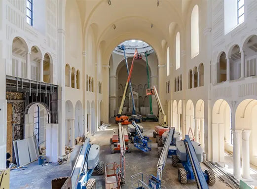Interior renovation of a historic building using specialized equipment sourced through Procurement Consulting Companies in New Jersey with expertise in complex facility upgrades.